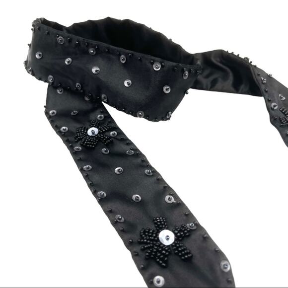 BOHO beaded black satin belt - Picture 5 of 7